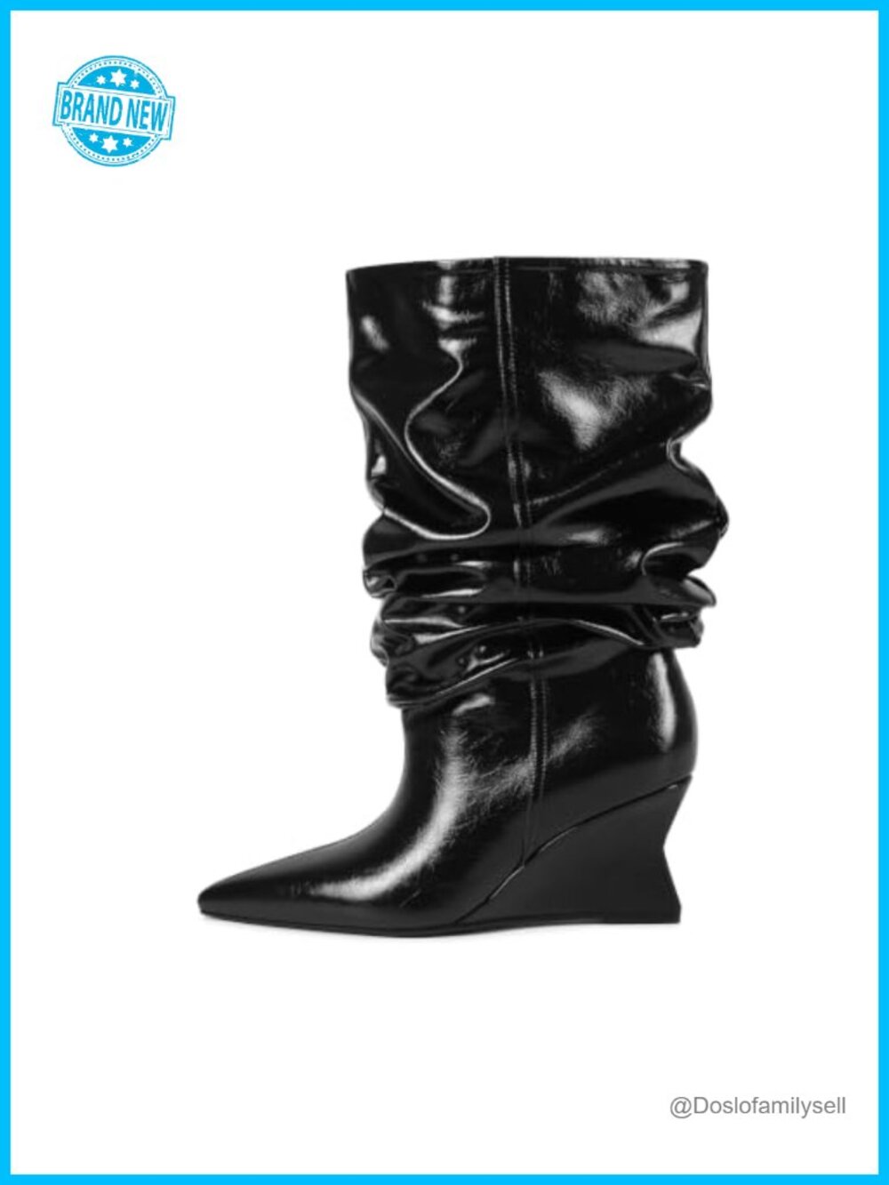 Slouchy Mid Calf Wedge Heel Pull On Boots Faux Leather Wide Calf